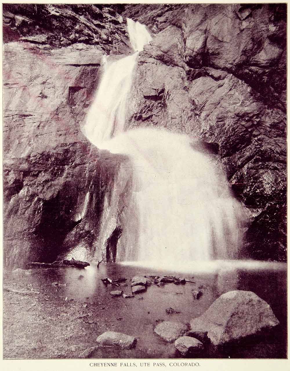 1894 Print Cheyene Falls Ute Pass Colorado Waterfall Landscape Historic YOC2