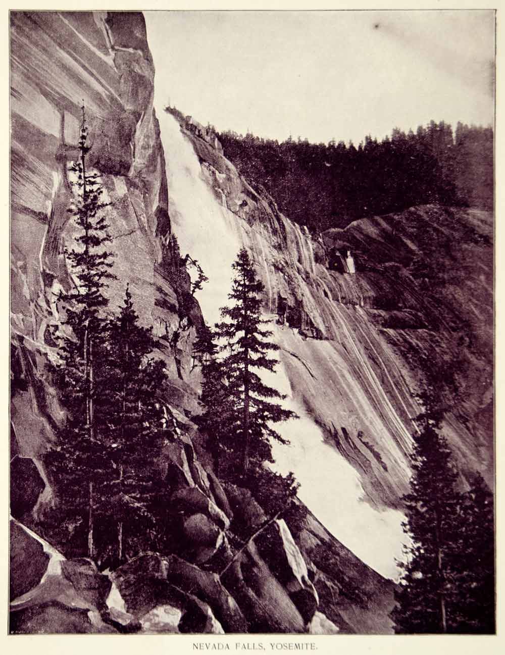 1894 Print Nevada Fall Yosemite National Park California Waterfall Historic YOC2