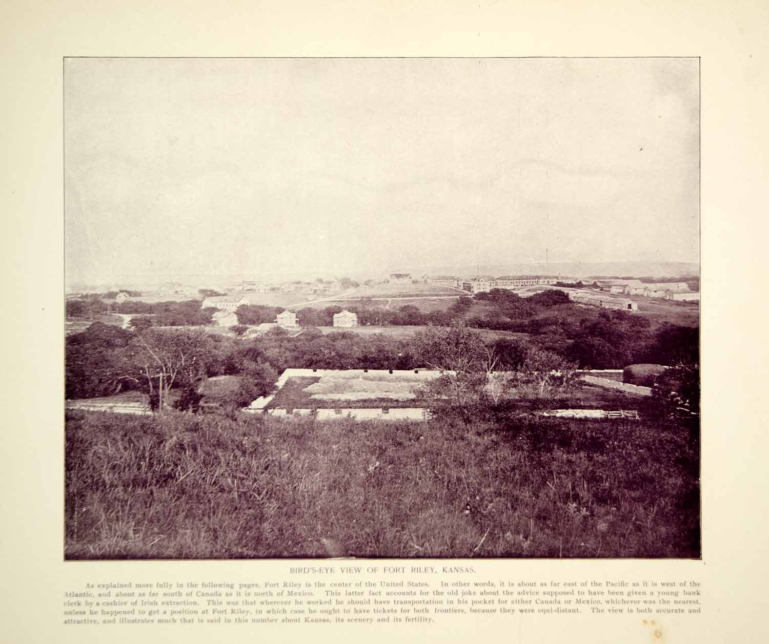 1894 Print Fort Riley Kansas Army Installation Bird's Eye View Historic YOC2