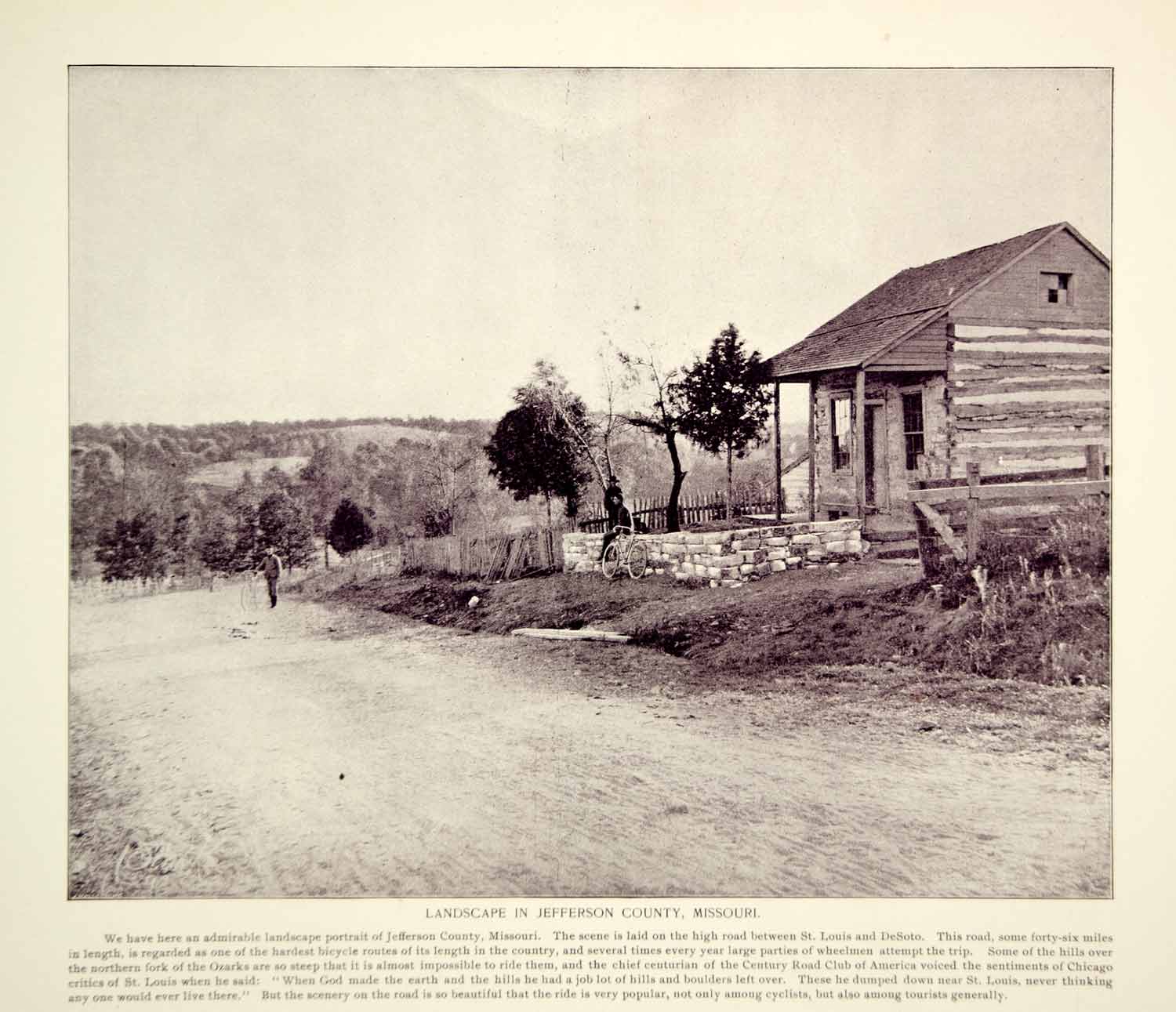 1894 Print Jefferson County Missouri Road Landscape Bicycle Route Historic YOC2