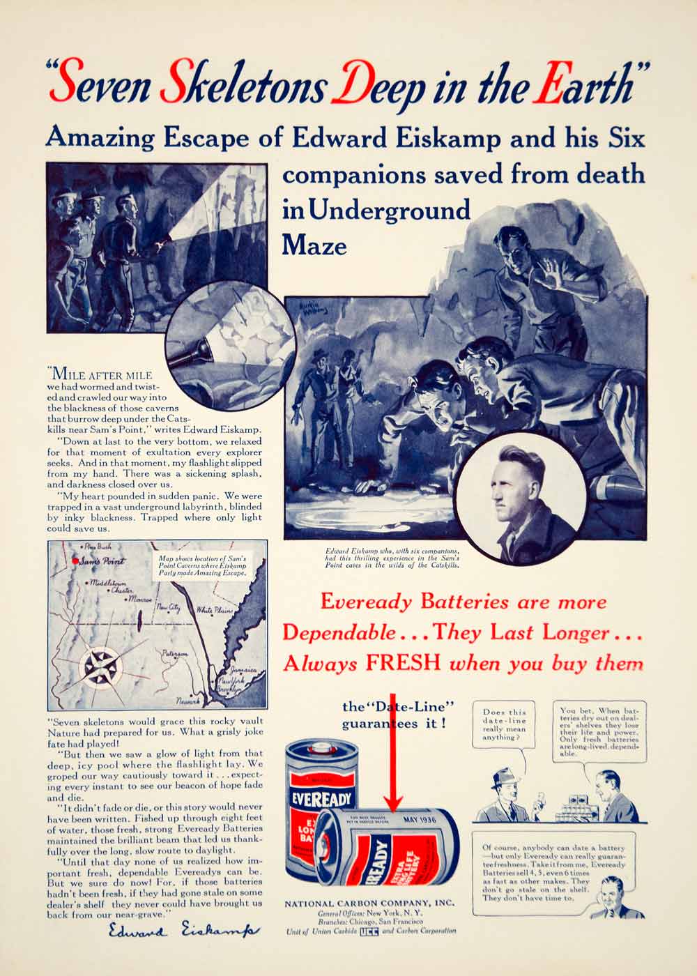 1936 Ad National Carbon Eveready Batteries Ruskin Williams Art Edward YOL1