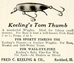 antique fishing lure catalogs 1925 Ad Fred C Keeling Tom Thumb Wiggler Fishing Lure Bait Tackle Spor –  Period Paper Historic Art LLC