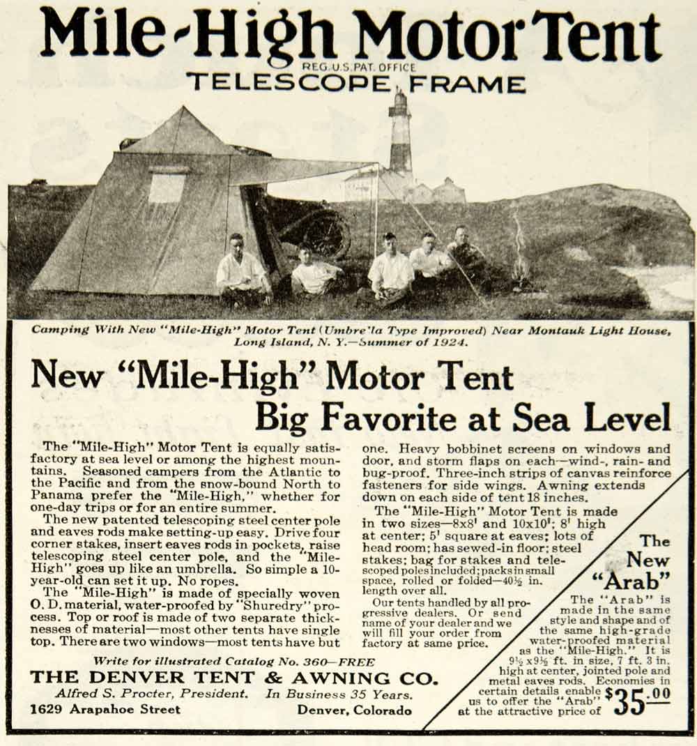 1925 Ad Denver Tent & Awning Mile High Motor Camping Sporting Goods Hunting YOR1