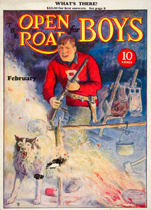 1931 Cover Open Road Boys Wolf Camping Rifle Dog Night Fire Campsite Gun YOR2