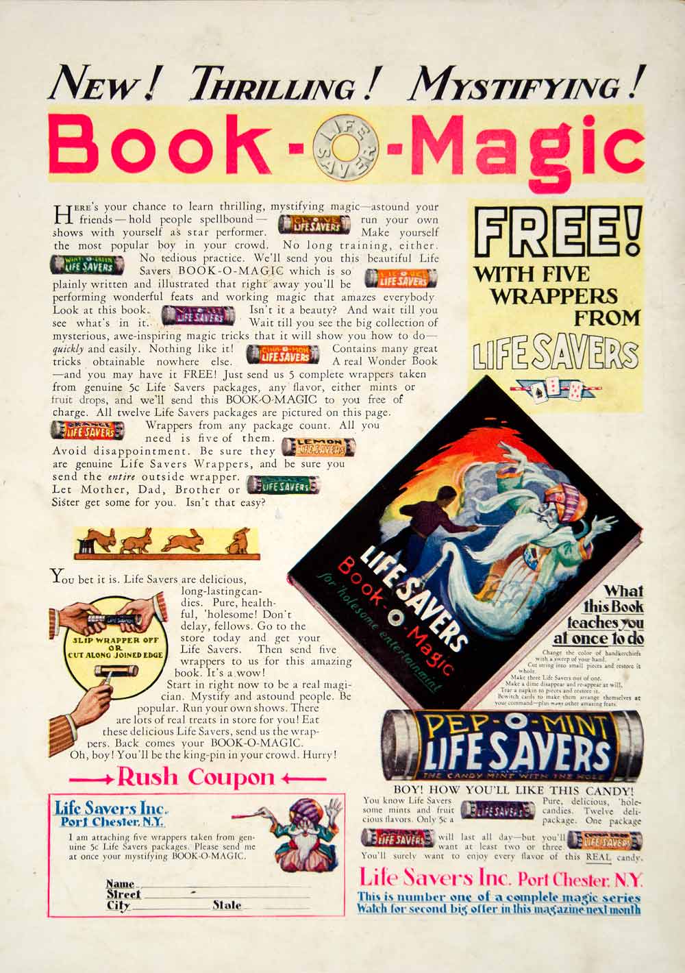 1931 Ad Book-O-Magic Lifesaver Candy Mint Life Savers Wrappers Coupon Gift YOR2