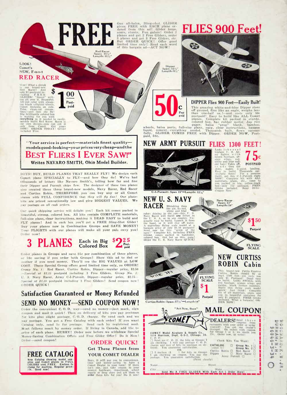 1932 Ad Comet Biplane Model Toy Airplane Navy Racer Dipper Navaro Smith YOR2