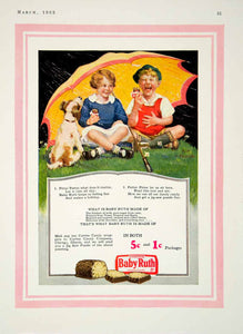 1933 Ad Baby Ruth Peanut Rain Umbrella Dog Boy Girl Chocolate Bar Carmel YOR2