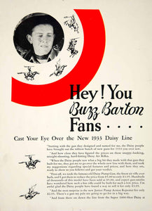 1933 Ad Buzz Barton Daisy Air Rifle Cowboy Indians Shooting Target Guns YOR2