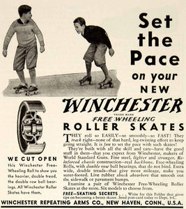 1934 Ad Winchester Repeating Arms Free Wheeling Roller Skates Rubber Shock YOR2