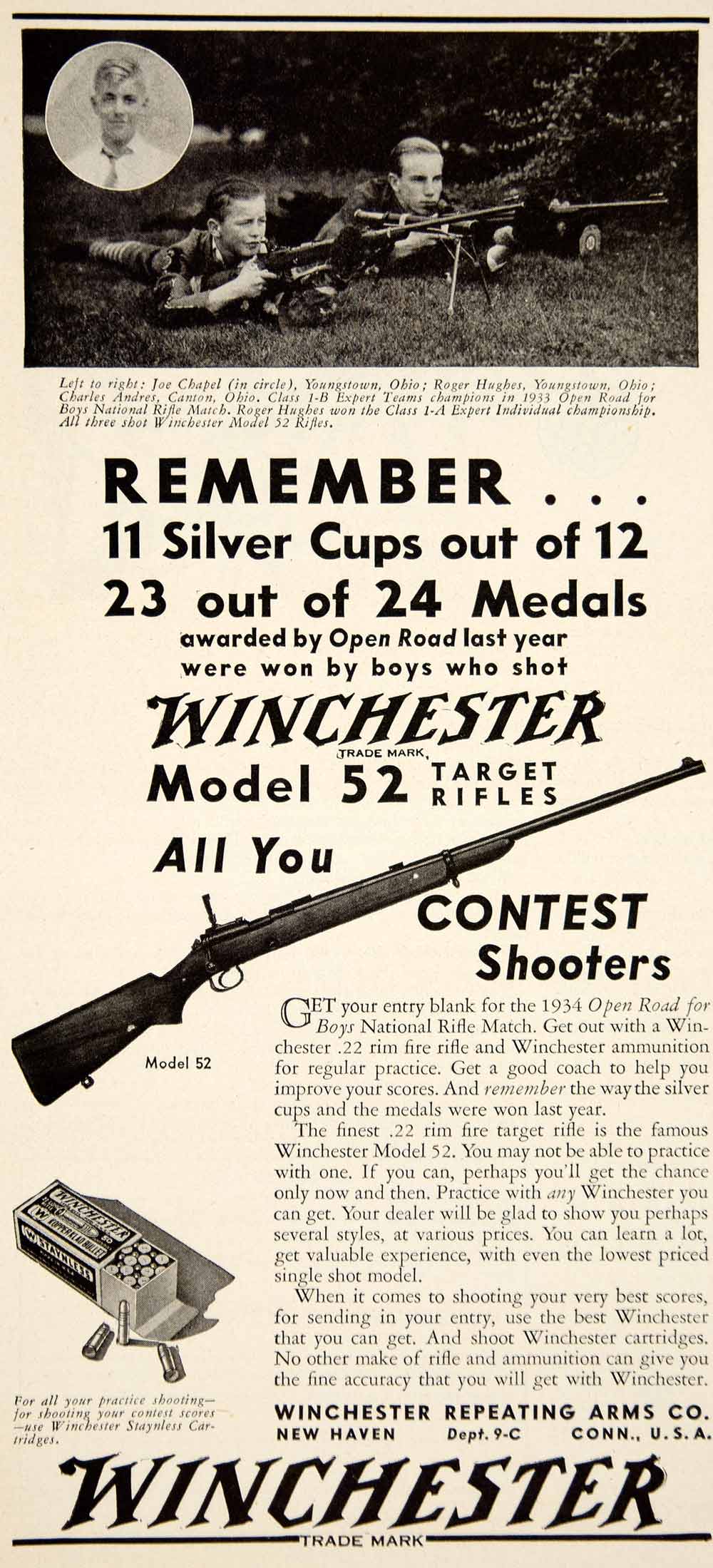 1934 Ad Winchester Repeating Arms Rifle Gun Weapon Joe Chapel Roger Hughes YOR2