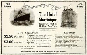 1917 Ad Hotel Martinique New York Ship Hospitality Broadway Sail Travel YOW1