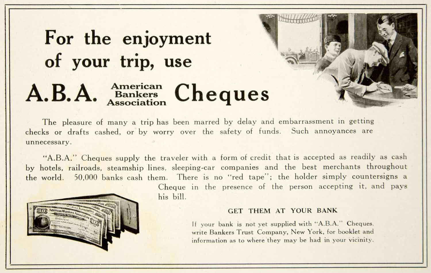 1917 Ad American Bankers Association Cheques Travelers Checks New York ABA YOW1