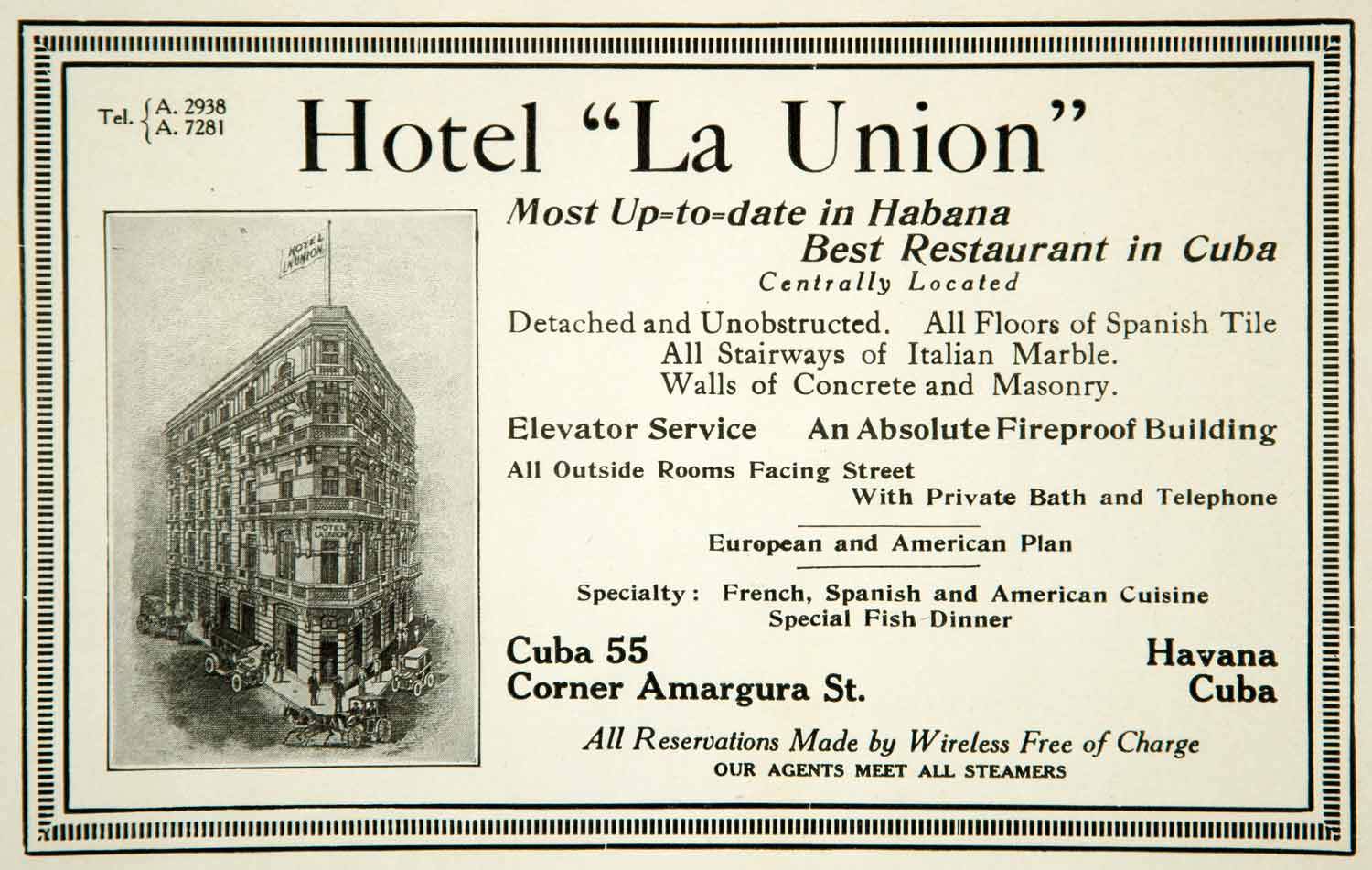 1917 Ad La Union Havana Cuba Architecture Habana Hospitality Vacation YOW1