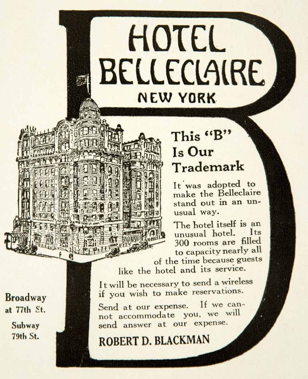 1917 Ad Hotel Belleclaire New York Robert D Blackman Broadway Hospitality YOW1