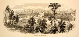1873 Wood Engraving Harrisburg Pennsylvania Cityscape Granville Perkins Art YPA2