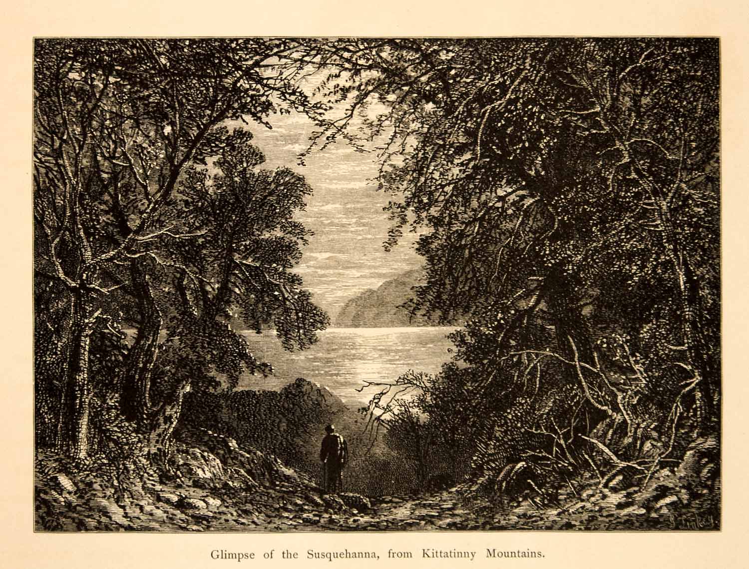 1873 Wood Engraving Susquehanna River Kittatinny Mountain Granville Perkins YPA2