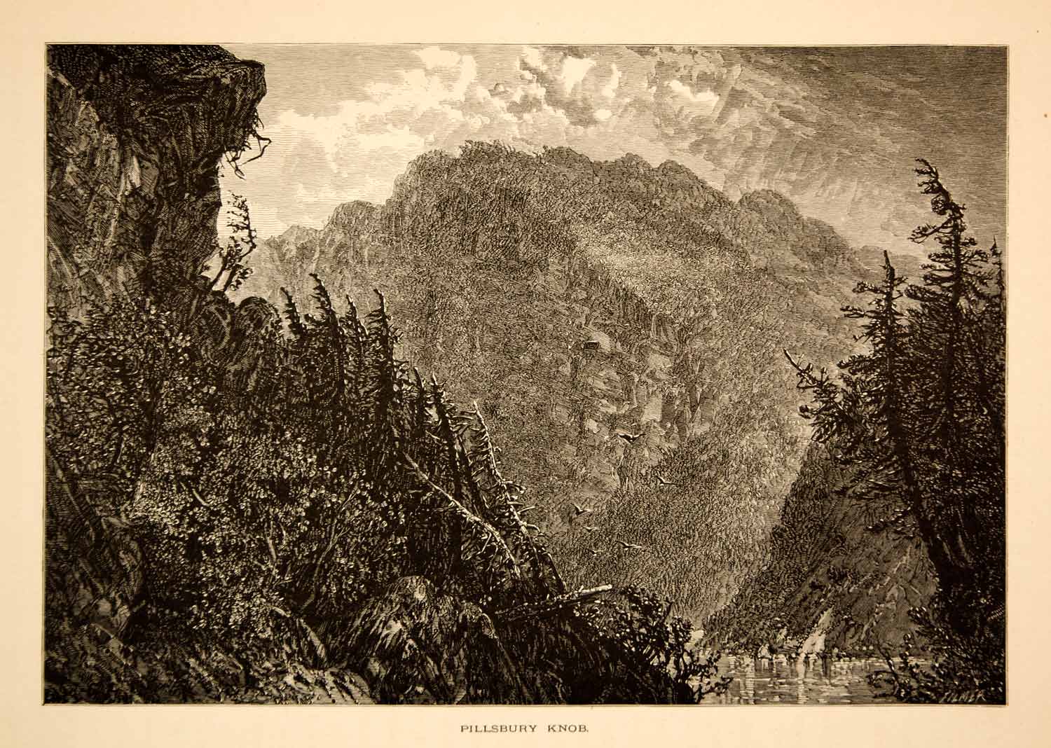 1873 Wood Engraving Pillsbury Knob Pennsylvania Mountain Landscape Forest YPA2