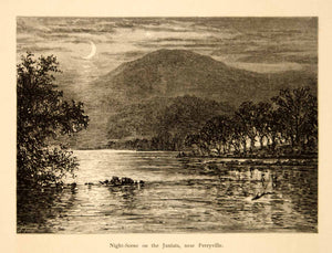 1873 Wood Engraving Juniata River Moonlight Landscape Granville Perkins Art YPA2