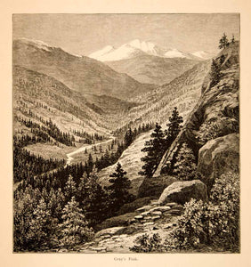 1874 Wood Engraving Grays Peak CO Rocky Mountains Landscape Valley Antique YPA3