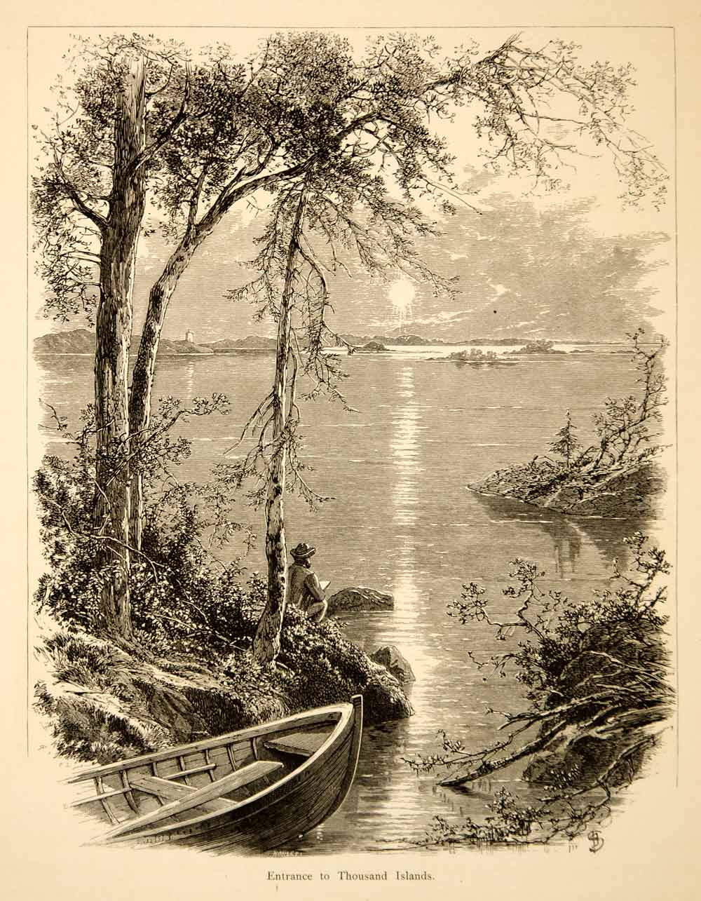 1874 Wood Engraving Thousand Islands St. Lawrence River James David Smillie YPA3