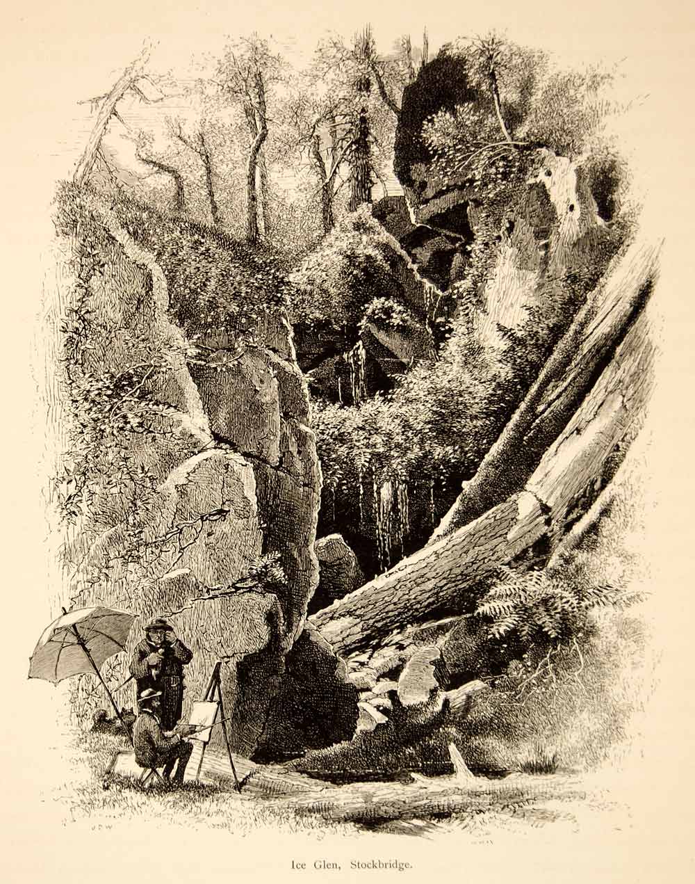 1894 Wood Engraving Ice Glen Ravine Landscape Stockbridge Massachusetts YPA4