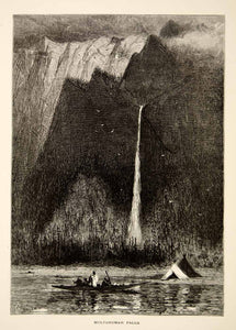 1894 Wood Engraving Multnomah Falls Oregon Landscape Columbia River Gorge YPA4