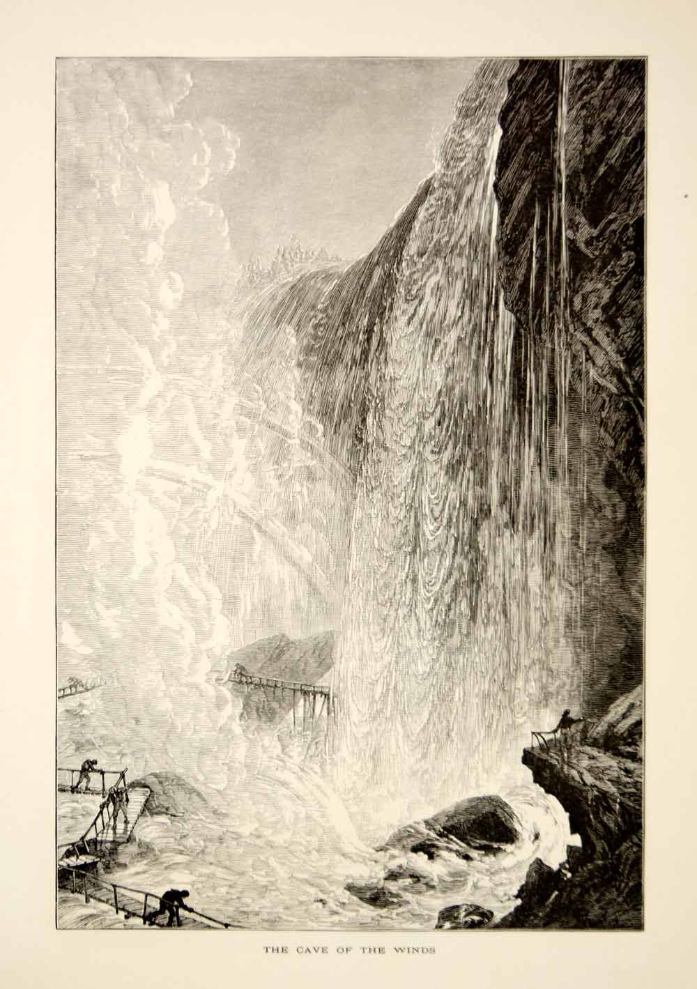1894 Wood Engraving Cave of the Winds Bridal Veil Falls Niagara Harry Fenn YPA4
