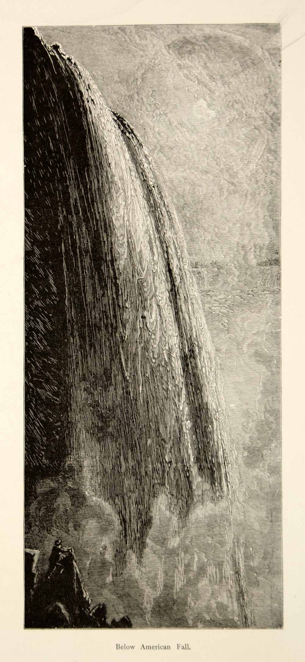 1894 Wood Engraving American Falls Niagara Waterfall Harry Fenn Art Antique YPA4