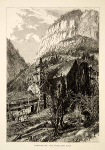 1894 Wood Engraving Cumberland Gap Appalachian Mountains Mill Waterwheel YPA4