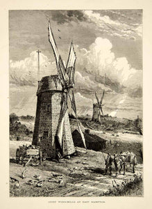 1894 Wood Engraving East Hampton Long Island Grist Windmills Harry Fenn Art YPA4