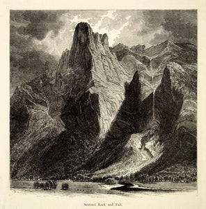 1894 Wood Engraving Yosemite National Park Sentinel Rock Falls Landscape YPA4