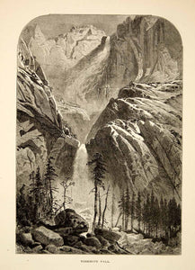 1894 Wood Engraving Yosemite Falls National Park Waterfall Mountain Antique YPA4