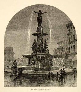 1894 Wood Engraving Tyler Davidson Fountain Cincinnati Public Art Antique YPA4