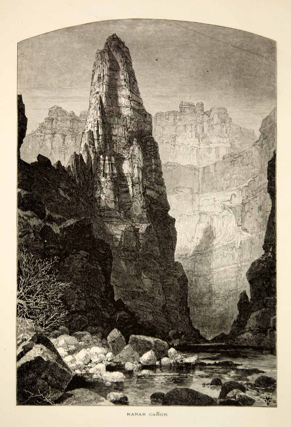 1894 Wood Engraving Kanab Canyon Landscape American Old West Thomas Moran YPA4