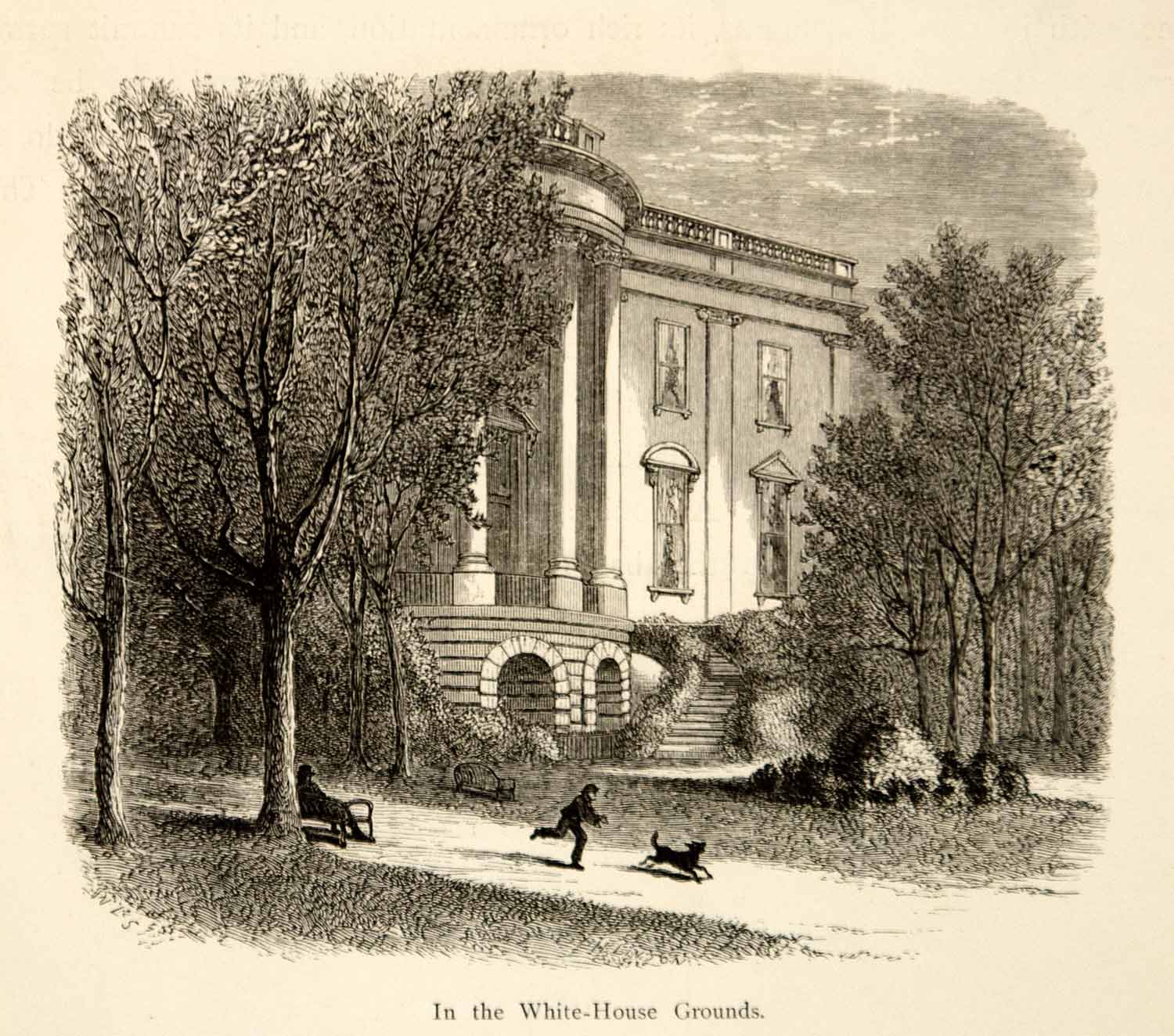 1894 Wood Engraving White House Washington D. C. South Facade Antique Art YPA4