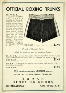 1936 Ad Roman Sporting Goods No. OFT HST Boxing Trunks 280 Broadway NY YPBR1