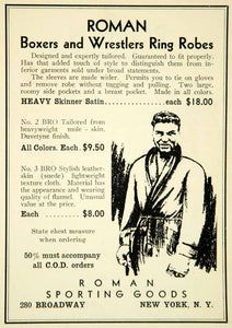 1936 Ad Roman Sporting Goods 280 Broadway NY BRO Boxer Wrestler Robes YPBR1