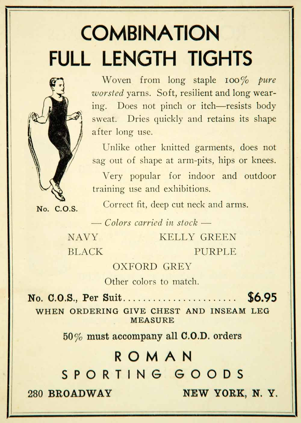 1936 Ad Roman Sporting Goods 280 Broadway NY Mens Combination Full Length YPBR1