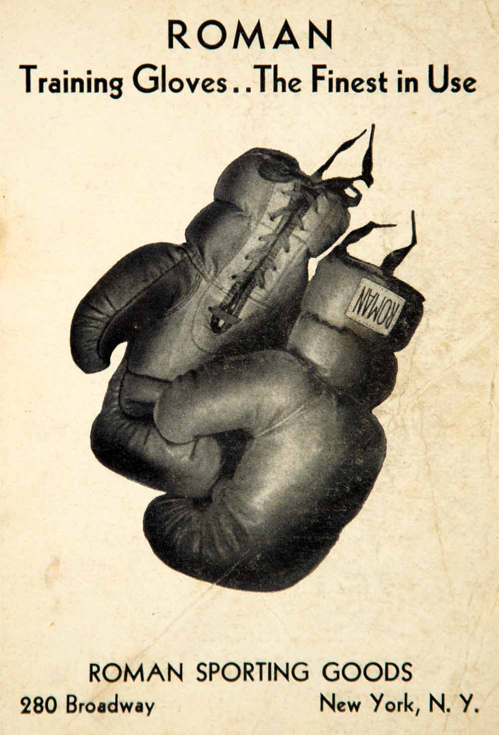 1936 Ad Roman Sporting Goods 280 Broadway NY Boxing Training Gloves YPBR1