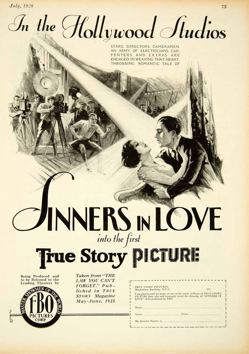 1928 Ad Sinners Love FBO Pictures Corp Macfadden Building New York True YPC1