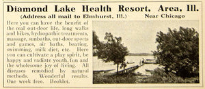 1922 Ad Diamond Lake Health Resort Elmhurst Illinois Medical Treatment YPC1