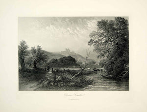 1876 Steel Engraving Dover Castle England Landscape Scenery River Cattle YPE1 - Period Paper
