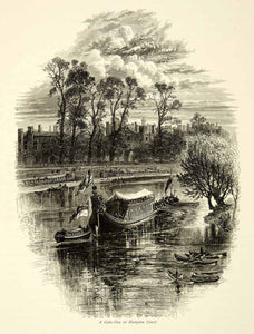 1876 Wood Engraving Gala Day Hampton Court London England Royal Barge YPE1