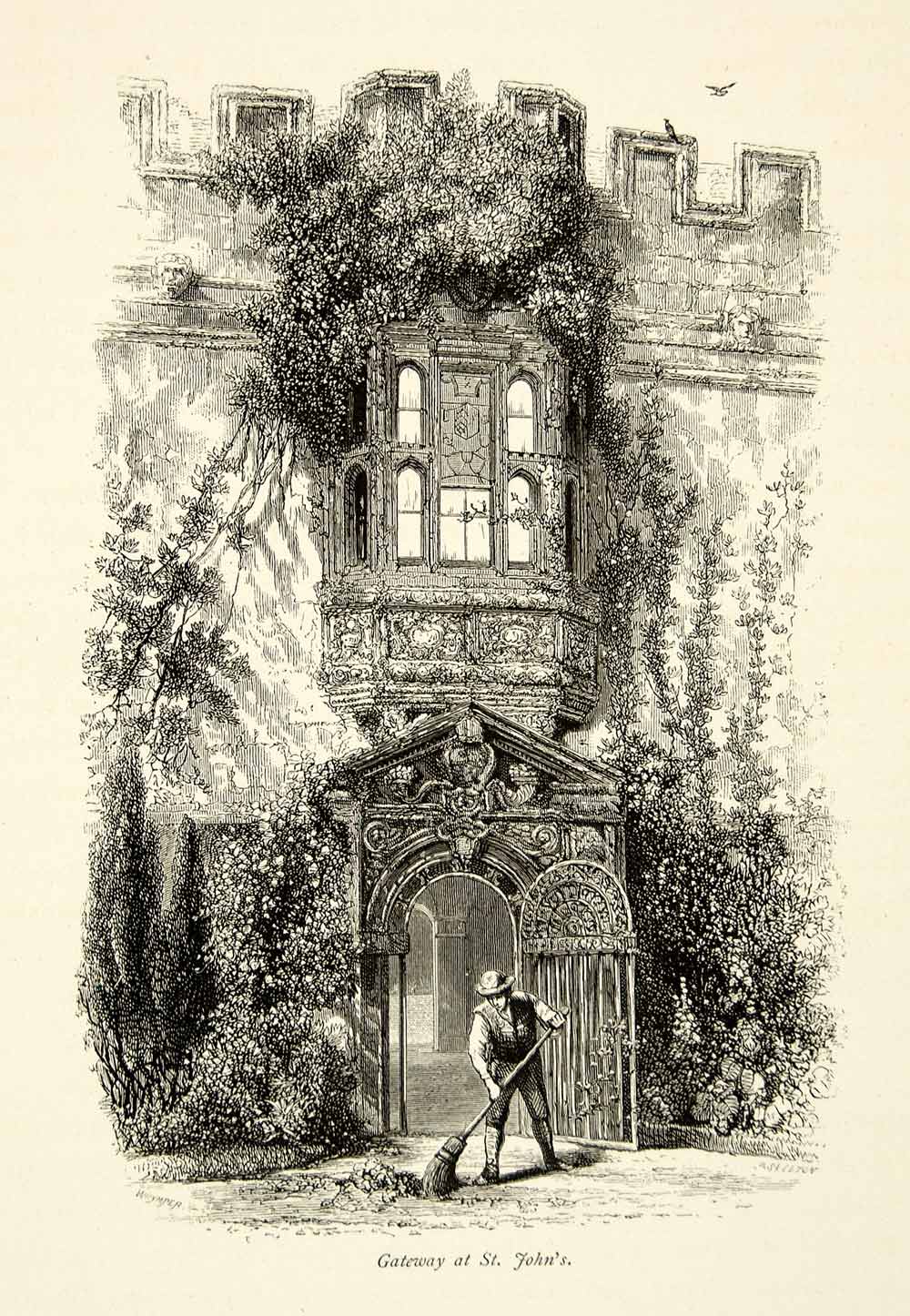 1876 Wood Engraving Gateway Saint John England Medieval Architecture YPE1