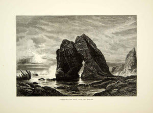 1877 Wood Engraving Freshwater Bay Isle Wight England Europe Arch Rock YPE2
