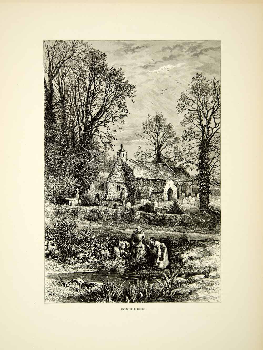 1877 Wood Engraving Bonchurch Village Isle Wight England Europe Old St YPE2