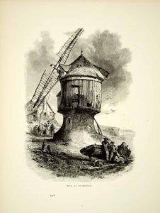 1877 Wood Engraving Windmill Saint Servan Brittany France Europe English YPE2