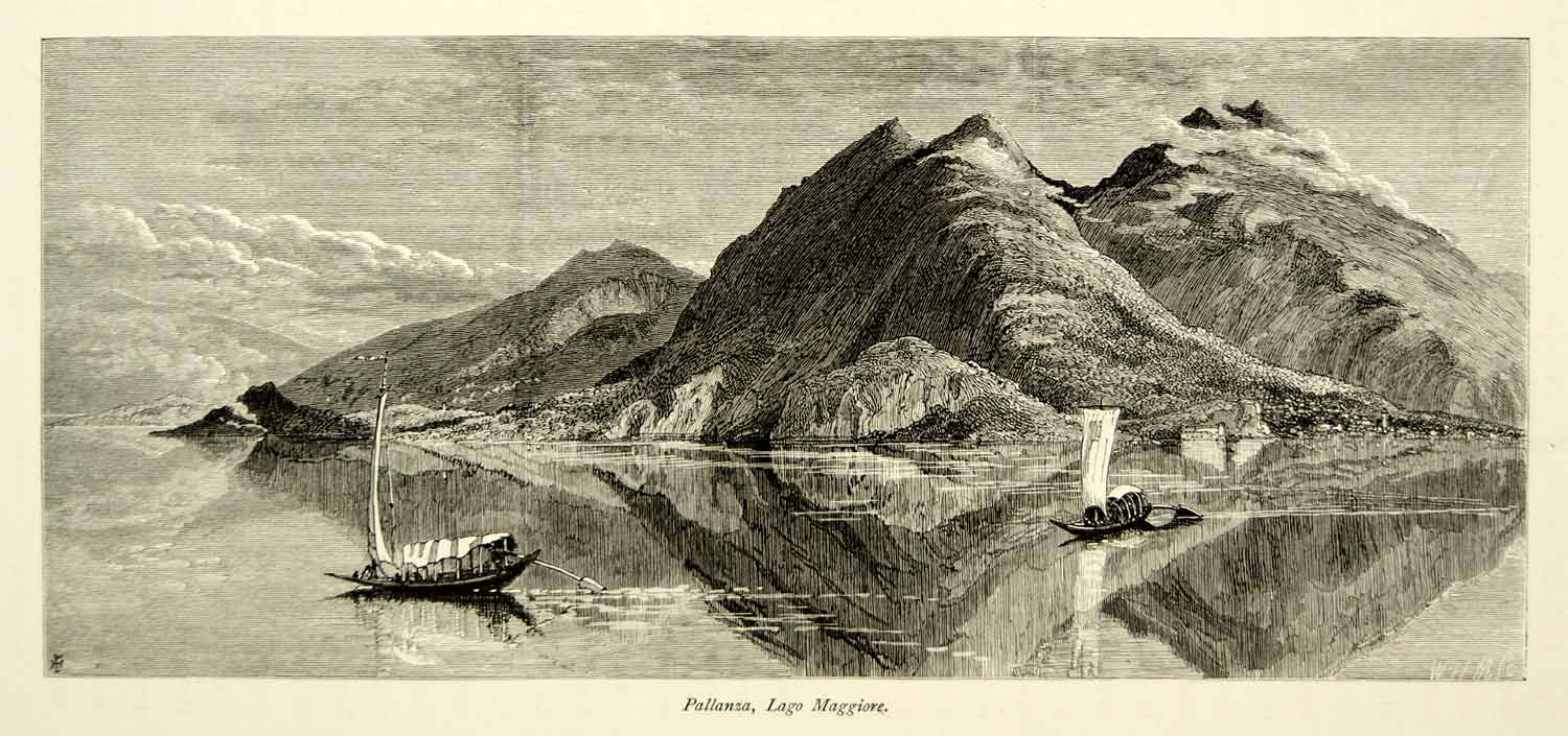 1877 Wood Engraving Pallanza Verbania Lake Maggiore Italy Europe Piedmont YPE2