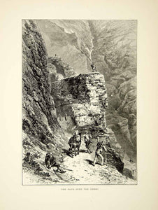 1877 Wood Engraving Gemmi Pass Bernese Alps Mountains Switzerland Europe YPE2