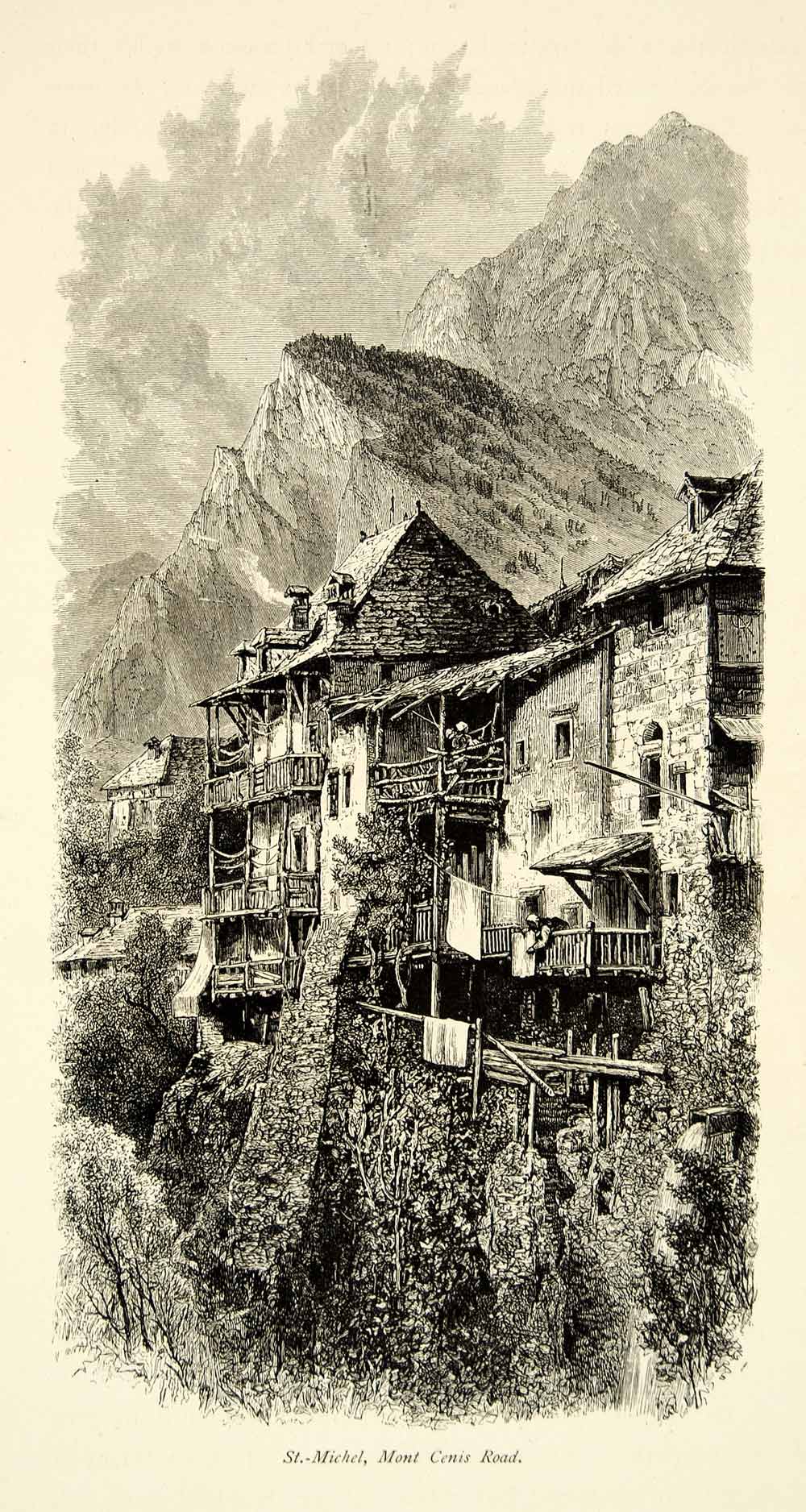 1877 Wood Engraving Mont Cenis St Michel Savoie France Cottian Graian Alps YPE2